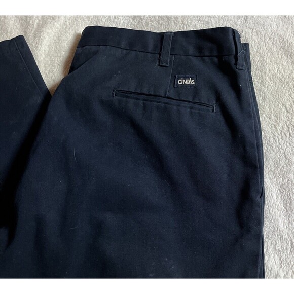 Cintas Comfort Flex Work Pants Size 40 x 30 Chino Dark Blue Flat Front Pockets - Picture 2 of 9